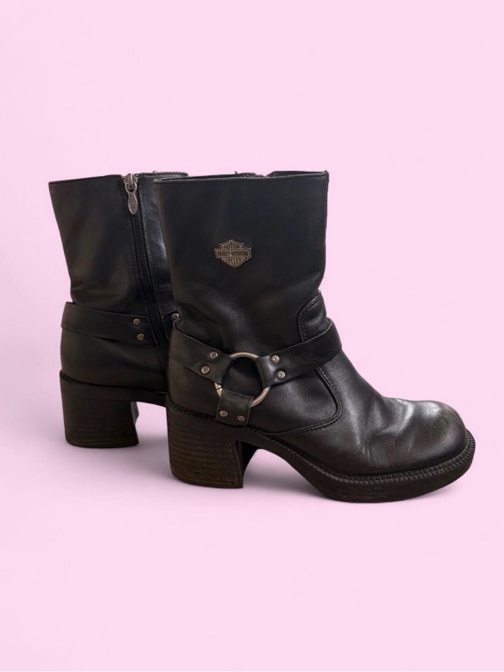 Harley-Davidson Black Leather Ring Harness Ankle Boots